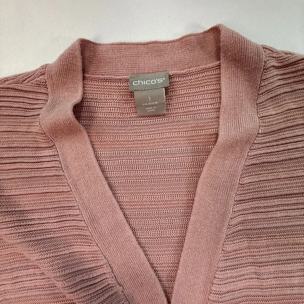 Chico’s Ombre Longline Cardigan Sweater Pink to Rust Open Front Size 1 - Picture 9 of 13